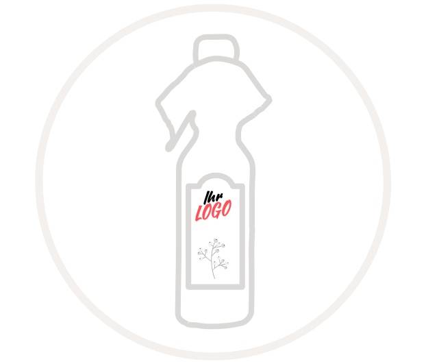 Leere Sprayflasche mit Platz für individuelles Logo und floralen Verzierungen, ideal zur Personalisierung und vielseitigen Nutzung.