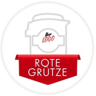 Grafik eines Rote Grütze Logos mit rotem Banner, Standard-Logo Platzierung
