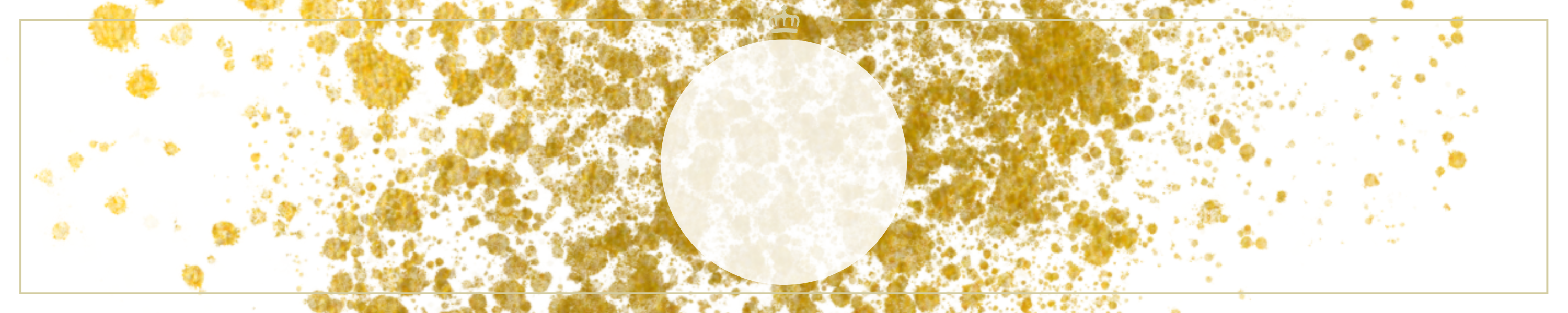 Goldene Spritzer auf weißem Hintergrund mit zentralem kreisförmigem Muster