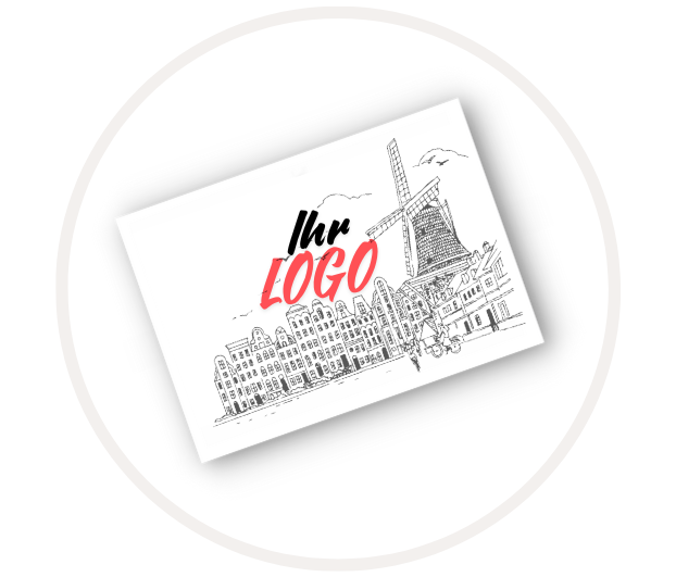 Grafik eines Logos mit Stadtansicht und Windmühle im Hintergrund