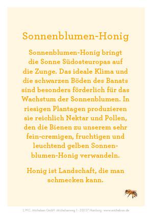 Sonnenblumen-Honig: Fruchtig-blumig, mit einer zarten Süße