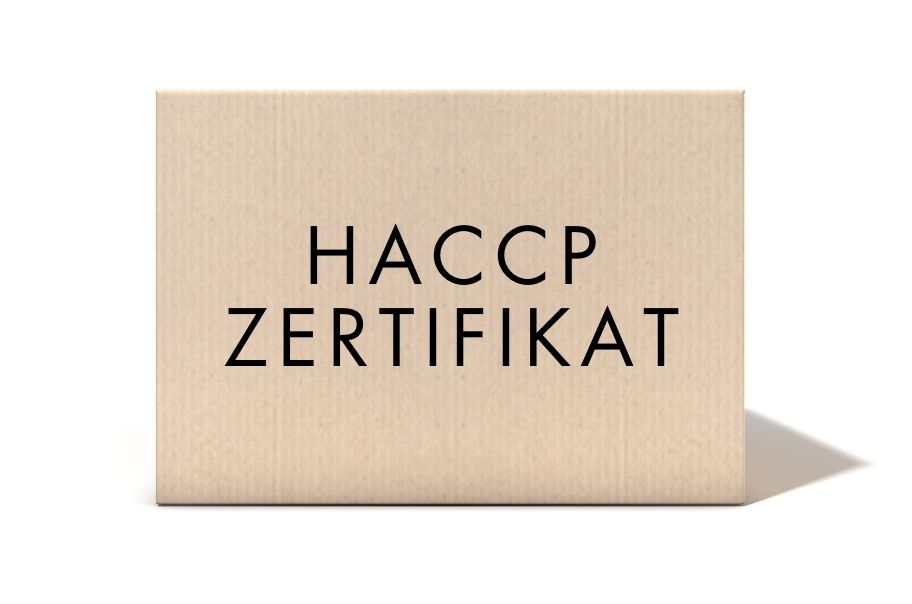 Karton mit der Aufschrift HACCP Zertifikat