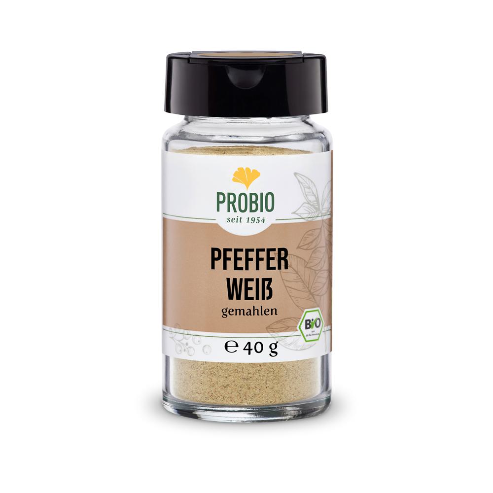 Probio: Pfeffer weiß gemahlen 40g Glas (BIO): Entdecken Sie den PROBIO weißen Pfeffer, gemahlen und in einem praktischen...