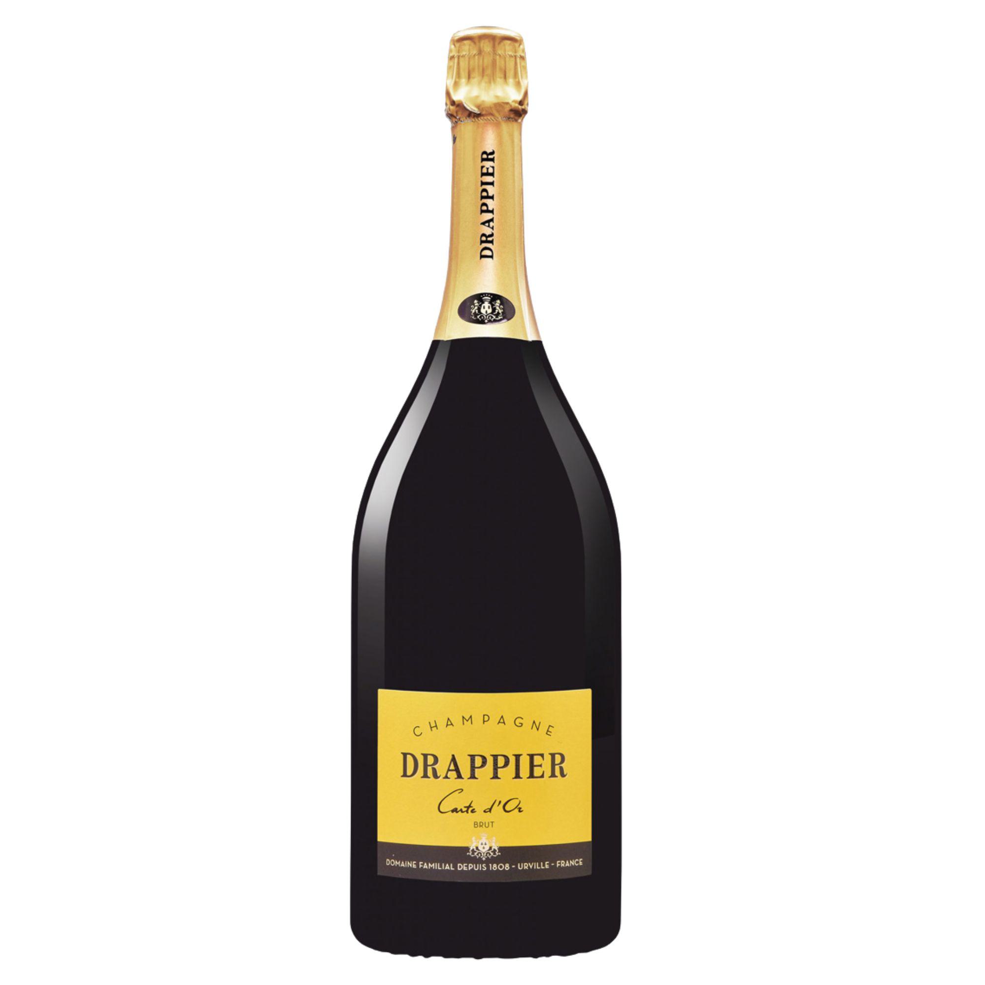 Champagne Drappier Carte d'Or Brut, schwarze Magnum-Flasche mit goldenem Etikett