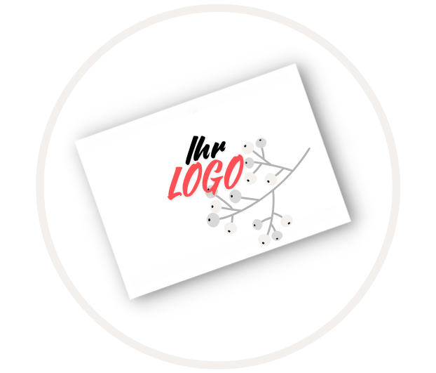 Eine Visitenkarte mit der Aufschrift 'Ihr Logo' in Rot und Schwarz sowie einem floralen Muster auf weißem Hintergrund.