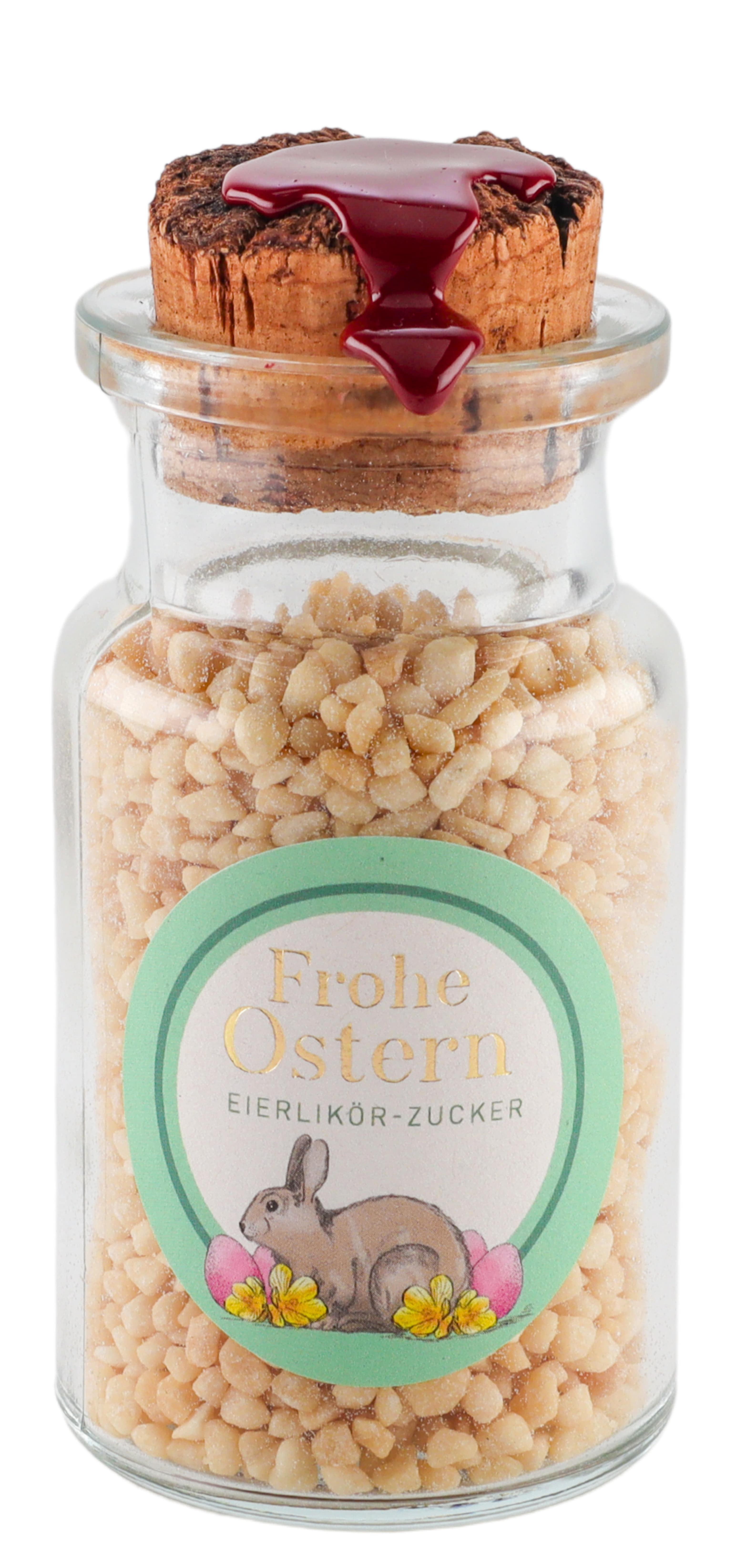 Oster-Knusperzucker mit Eierlikör in Apothekerglas