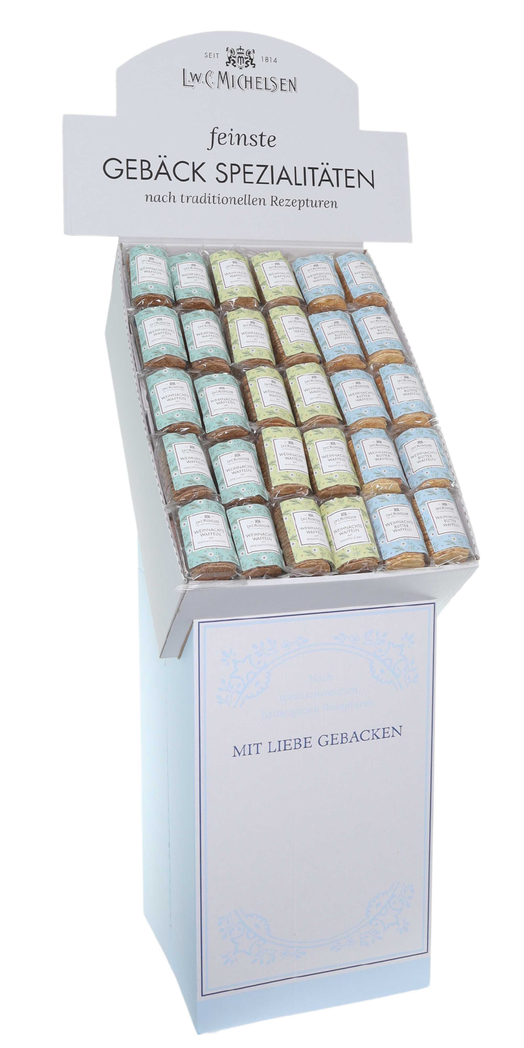 Display Winterwaffeln III: Tauchen Sie ein in die winterliche Genusswelt mit unseren exquisiten Winterwaffeln. Seit 1814...