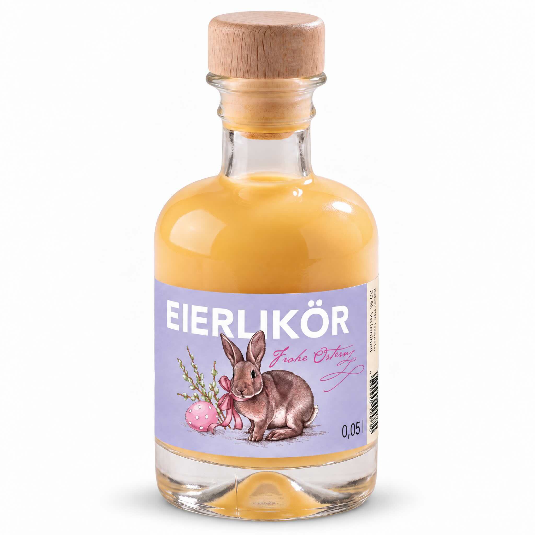 Eierlikör Miniflasche 0,05 l mit Osterhasen-Etikett, Frohe Ostern