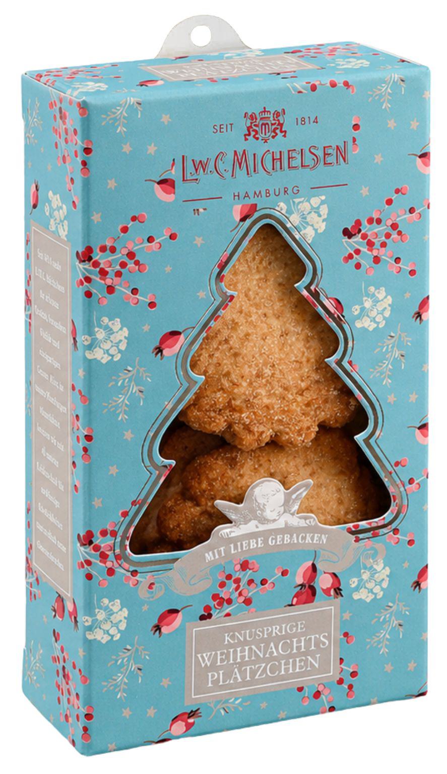 L.W.C. Michelsen Knusprige Weihnachtsplätzchen in türkiser Box mit Tannenbaumfenster