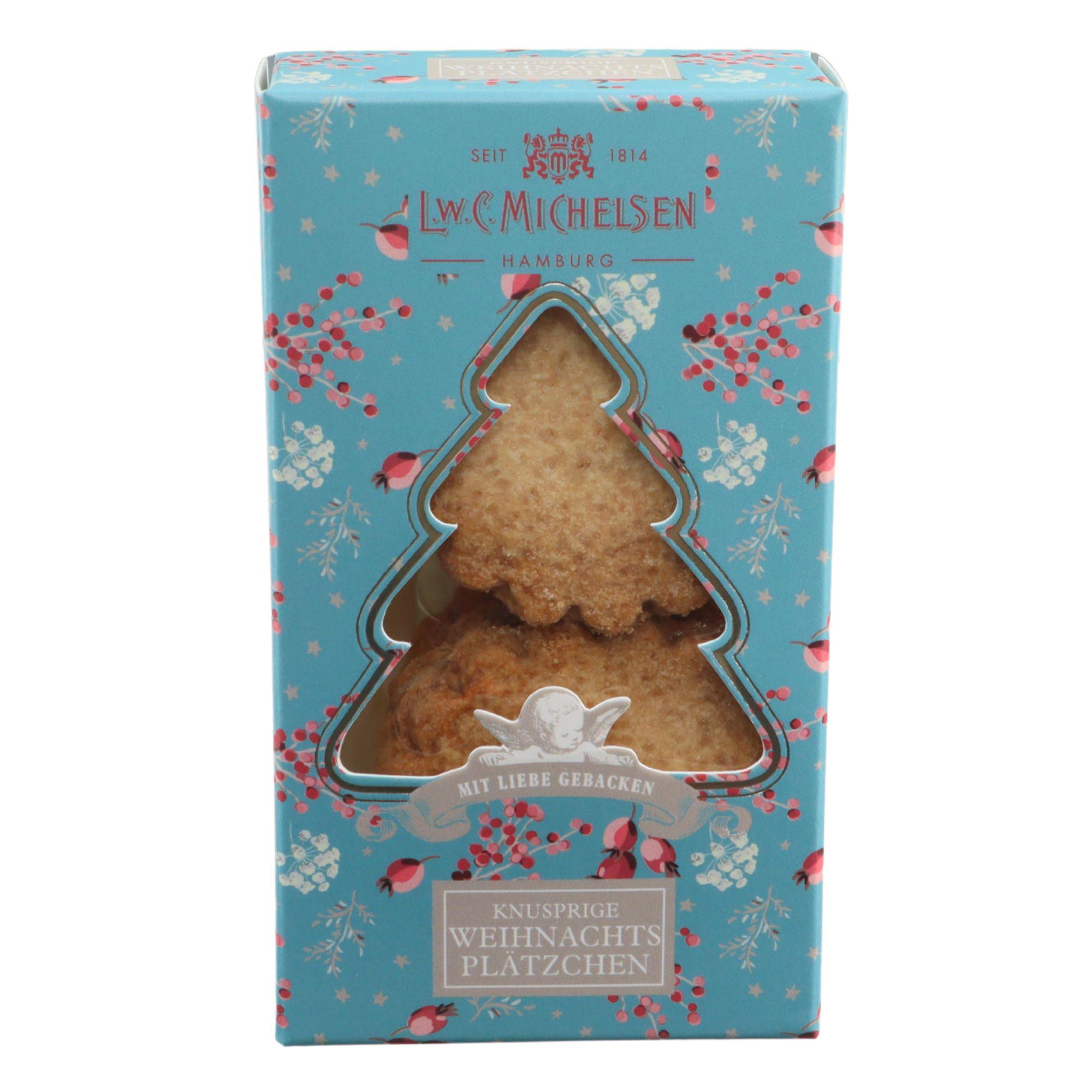 L.W.C. Michelsen Knusprige Weihnachtsplätzchen in türkiser Geschenkbox mit Tannenbaumfenster