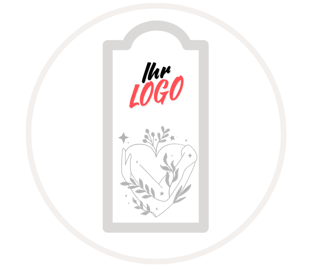 Grafik eines Etiketts mit Platzhalter für Ihr Logo und dekorativem Herz-Design