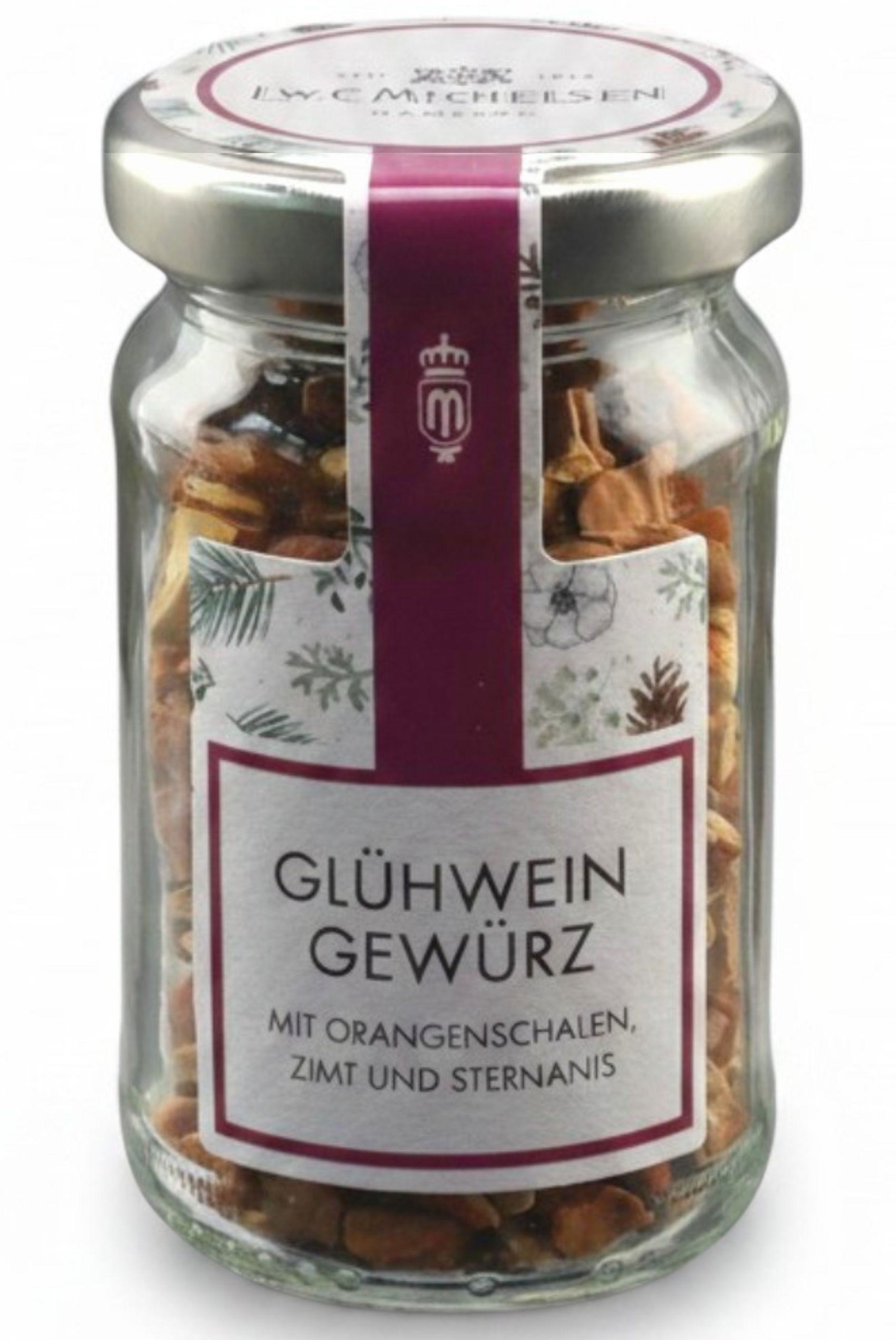 L.W.C. Michelsen Glühwein Gewürz mit Orangenschalen, Zimt und Sternanis im Glas