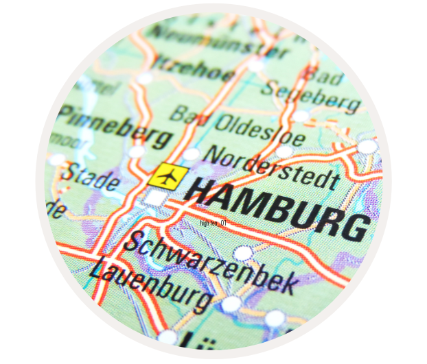 Detailbild einer Landkarte mit der Hervorhebung von Hamburg