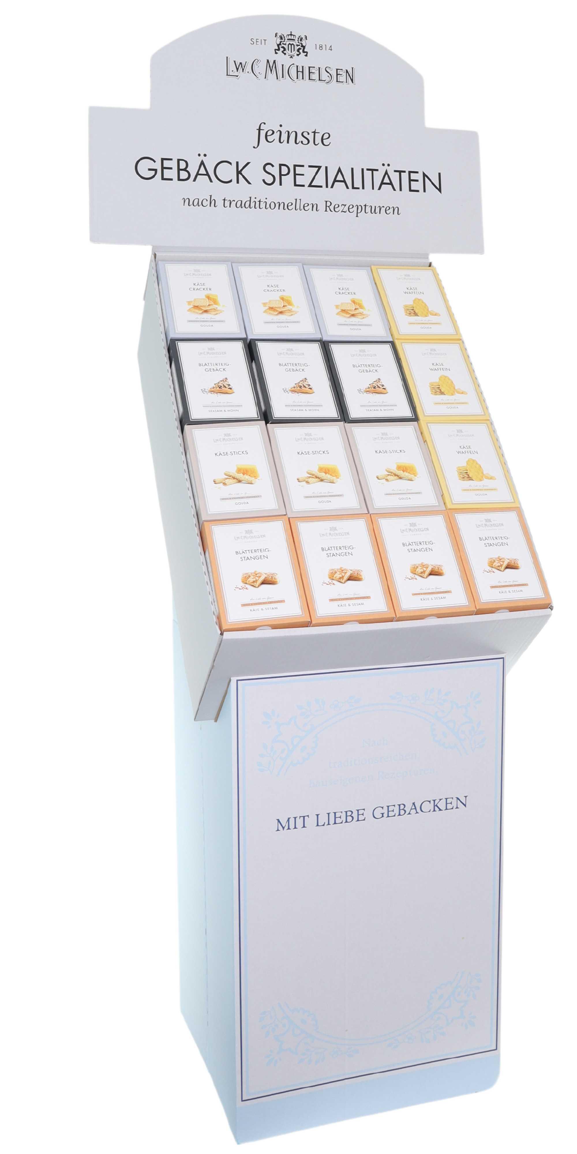 Käsegebäck-Display I: Entdecken Sie unser feines Käsegebäck-Display I, das in fünf exquisiten Sorten erhältlich ist: Gouda,...