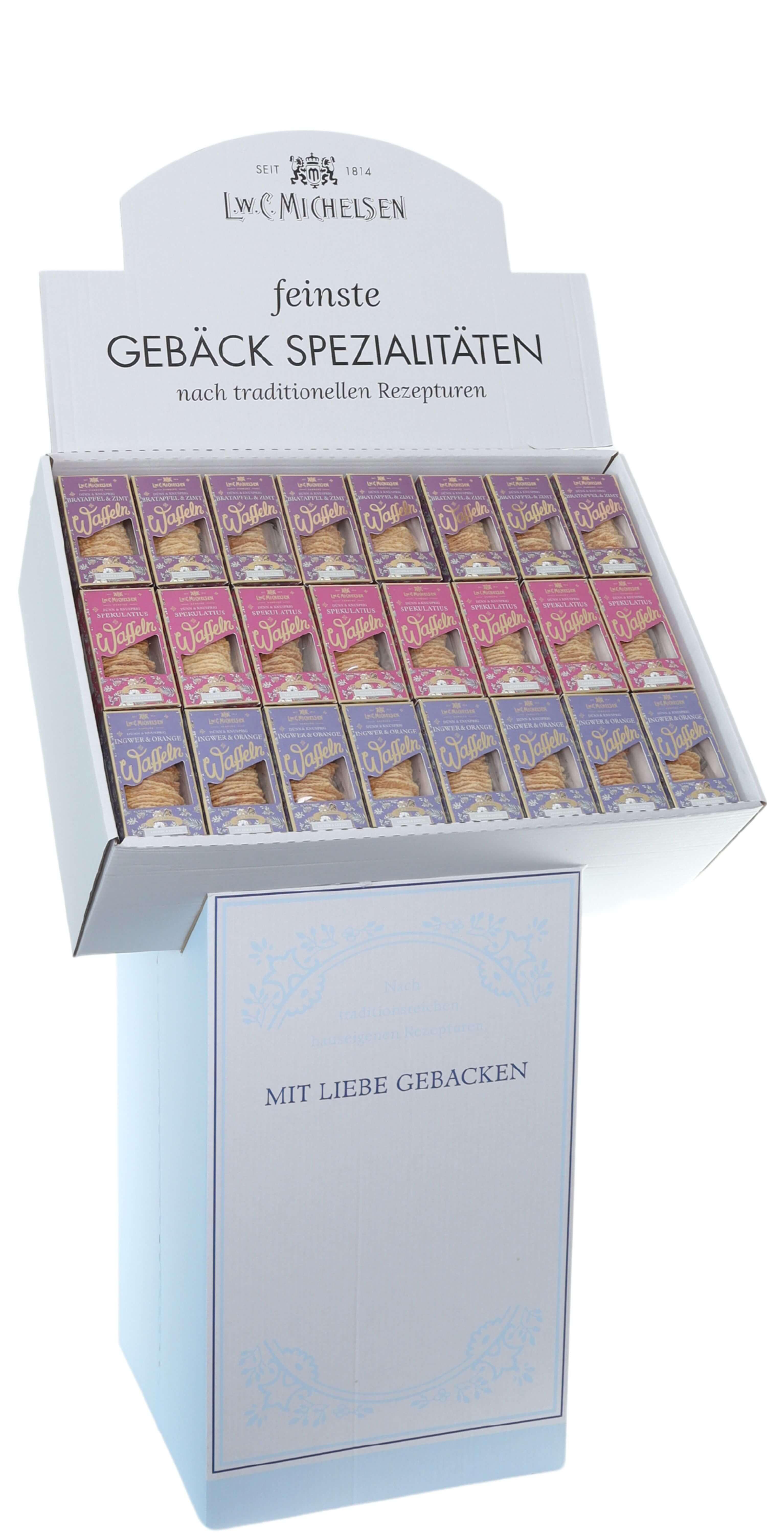 Display Winterwaffeln IV: Tauchen Sie ein in die winterliche Genusswelt mit unseren feinen Winterwaffeln, die in drei...