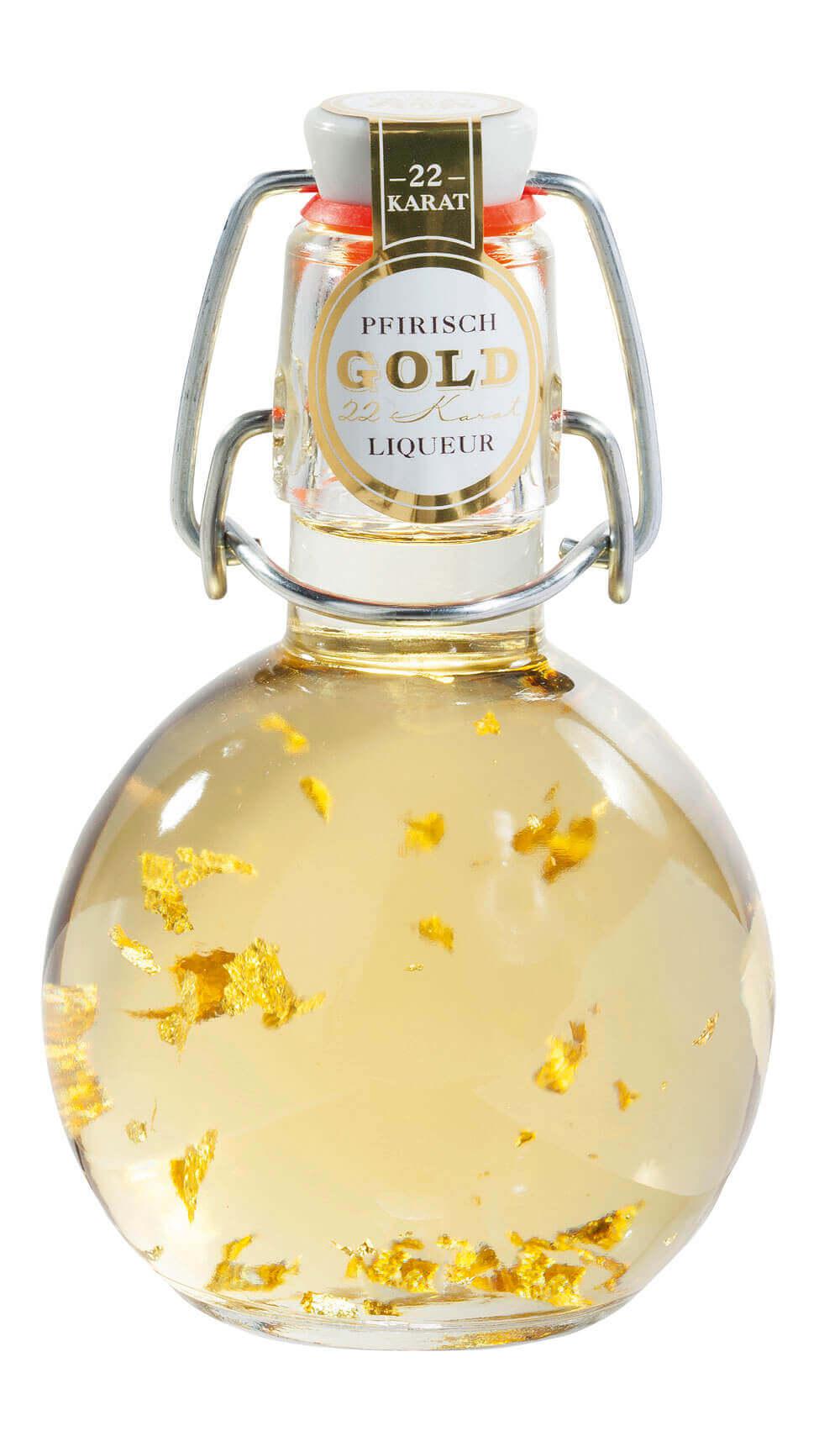 Gold-Pfirsich Likör -Kugel-: Entdecken Sie den Zauber unseres Gold-Pfirsich Likörs, der mit 22-karätigem Blattgold veredelt...