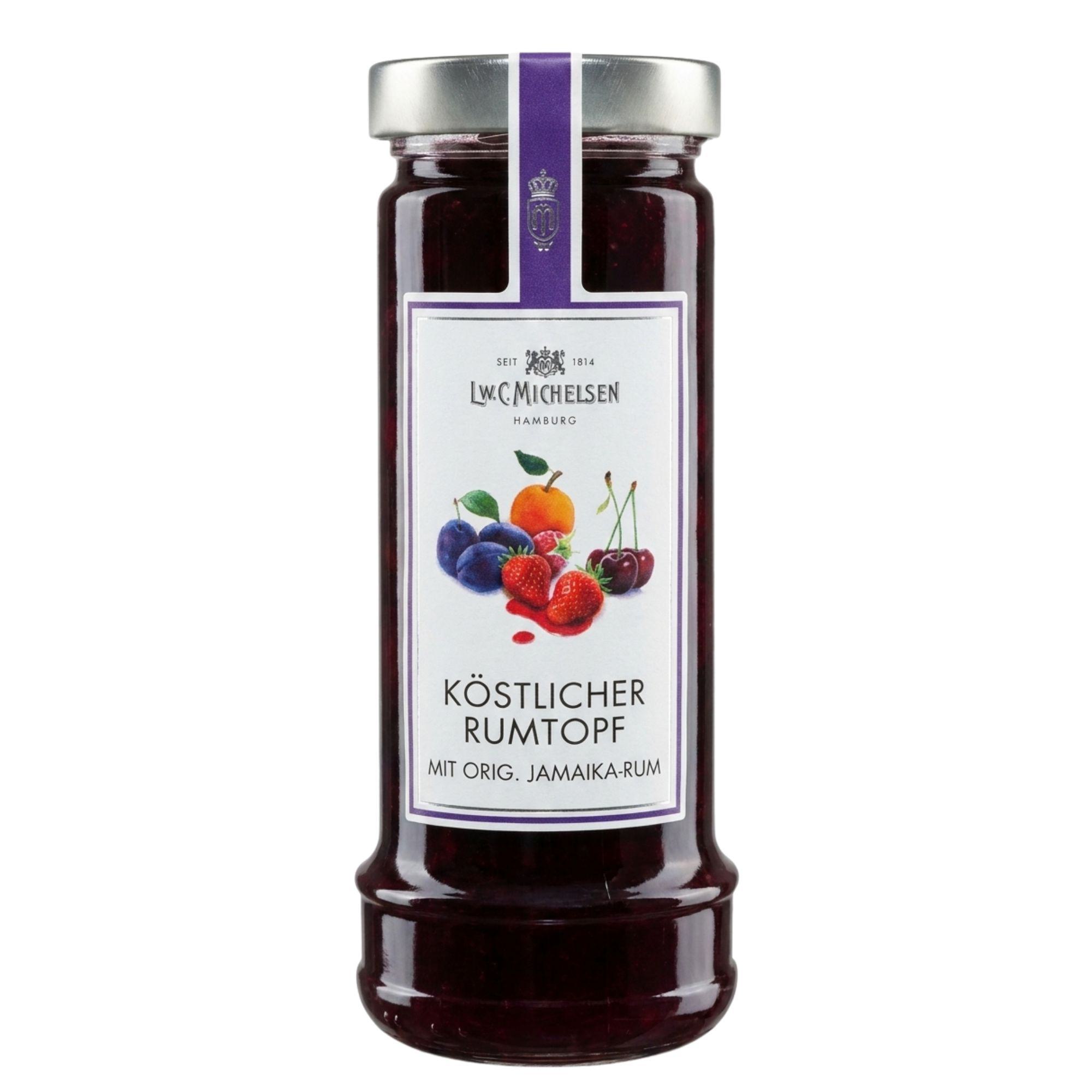 L.W.C. Michelsen Köstlicher Rumtopf mit Jamaika-Rum im Glas, rotes Etikett