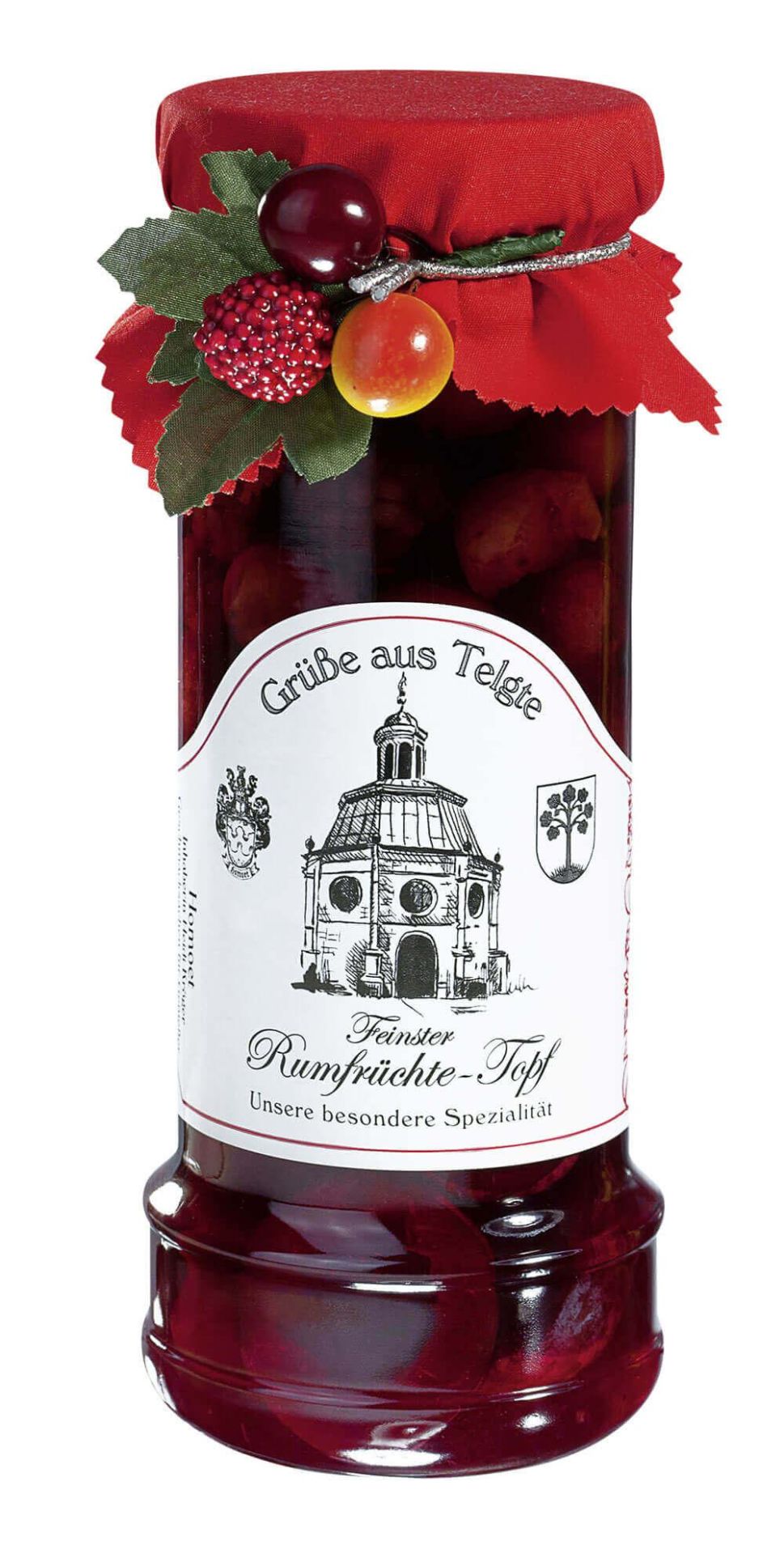 Rumtopf Eigenmarke mit Stadtmotiv-Etikett
